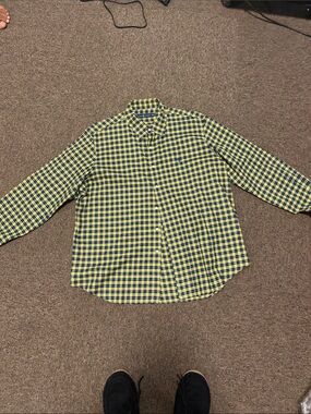 Ralph Lauren Yellow and Navy Plaid Button-Down Shirt